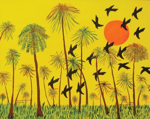 Janice Kennedy Black Birds Landing: Tampa, FL, 2010 acrylic on paper 15 x 20" Galerie Bonheur, St.  Louis MO