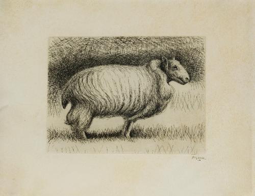 The Show Sheep Etching, 1974.  Signed in pen.  A proof aside from the edition of 80.  Printed on vellum.  Printed by Lacouriere and Frelaut, Paris.  Published by Gerald Cramer, Geneva.  (Cramer 229) 