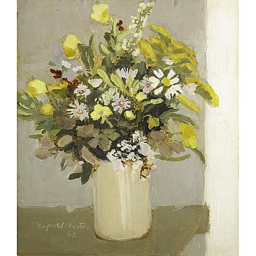 Fairfield Porter (American, 1907-1975) August Wildflowers, 1965.  Oil on Masonite (In a Kulicke frame) Signed, dated and titled, 11 1/4" x 9 7/8".