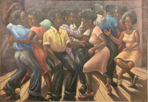 Original oil painting by African-American artist Rex Goreleigh (1902-1986), titled Social Hour (est.  $10,000-$20,000), one of three works by Goreleigh in the sale.