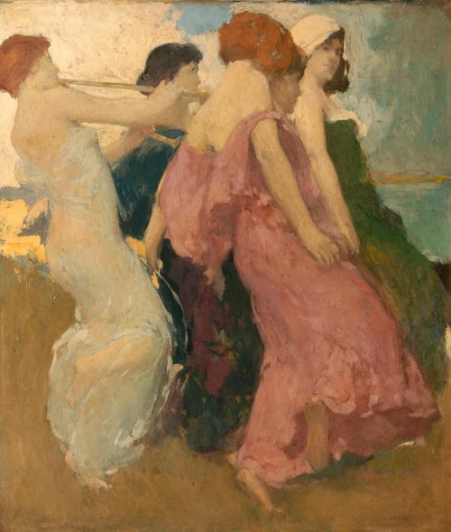 The Dancers, Arthur Frank Mathews (1869-1945), oil on board, City of Monterey deHaven/Jacks Collection