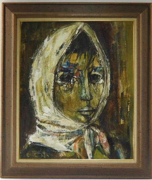 Oil on canvas figurative portrait painting of a young girl by Israeli social realist Ruth Schloss (1922-2013), framed (est.  $1,500-$2,500),