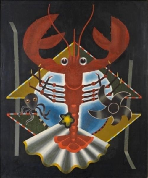 Edward Wadsworth • “Semaphore” c.  1937| Trinity House Paintings Tempera on linen laid on board • 3 0 x 2 5 inches