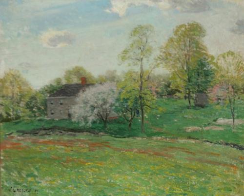 Willard LeRoy Metcalf (American 1858-1925), Old Homestead in Springtime, oil on canvas, 13-1/2 x 16-1/2 in.