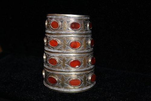 From TAMBARAN, a Turkministan Carnelian Silver Gold Cuff