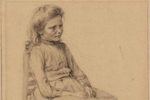 Jozef Israëls, Dutch, A Young Girl Sitting on a Chair, 19th–20th century.  Black chalk.  The Maida and George Abrams Collection, Fogg Art Museum, Harvard University, Cambridge, Massachusetts, Gift of George Abrams in honor of William W.  Robinson, Curator of Drawings (1988–2016) and in memory of Justice Ruth I.  Abrams (Radcliffe ’53, Harvard Law School ’56), 2021.91.