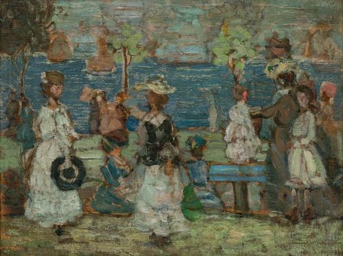 Beach Scene – Boston by Maurice Prendergast (American, 1858-1924), 11 inches by 14 inches (est.  $175,000-$275,000).