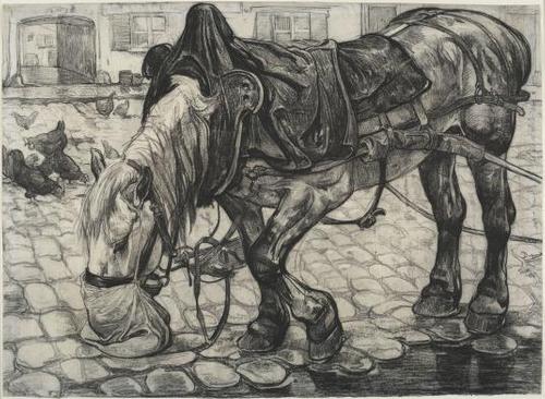 Pieter Dupont, Dutch, Horse, 1892.  Black pastel on off-white laid paper.  The Maida and George Abrams Collection, Fogg Art Museum, Harvard University, Cambridge, Massachusetts, Gift of George Abrams in honor of William W.  Robinson, Curator of Drawings (1988–2016) and in memory of Justice Ruth I.  Abrams (Radcliffe ’53, Harvard Law School ’56), 2021.85.