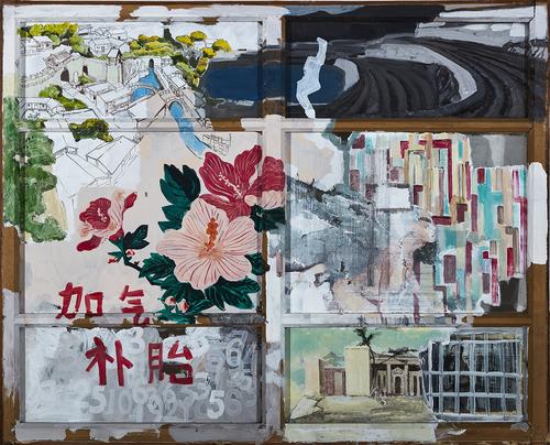 Wang Haichuan, Diary 1, 102x125cm, Mixed media on recycled windows, 2017