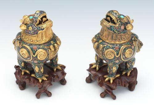 1308.  A Pair of Luduan-Form Cloisonne Censers