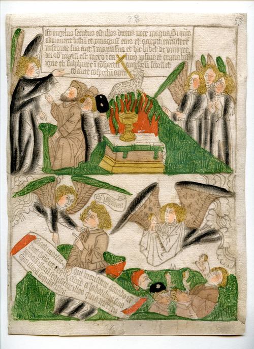 19 MIN Blockbook Apocalypse -28r RE single leaves BEFORE THE KING JAMES BIBLE at LES ENLUMINURES