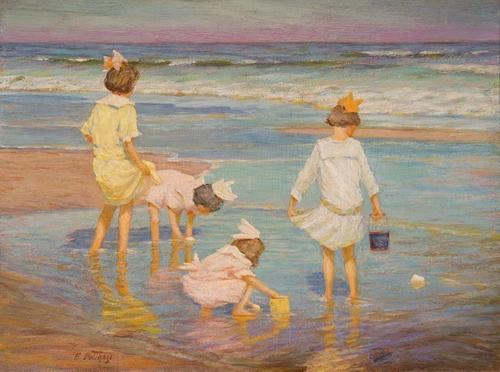 EDWARD HENRY POTTHAST, "Wading", oil on board, 11 1/4 x 15 1/2 in., estimate: $30,000-50,000