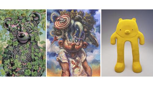 Work by Erik Mark Sandberg (left), Antonio Ainscough (center), Austyn Taylor (right) 