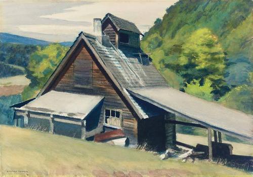 Edward Hopper (1882-1967), Vermont Sugar House, 1938, watercolor on paper, 14 x 20 inches.  Loan from Mr.  Louis Moore Bacon.