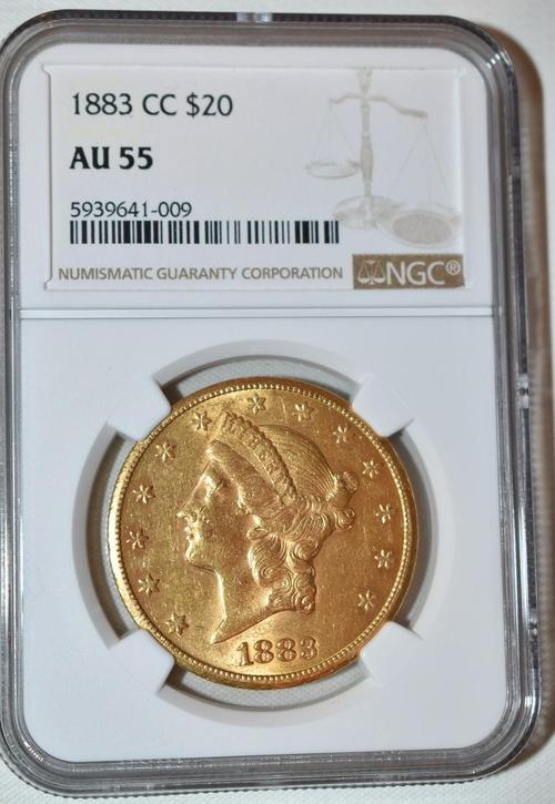 1883-CC (Carson City, Nevada) $20 U.S.  Liberty Head gold coin, graded AU55.