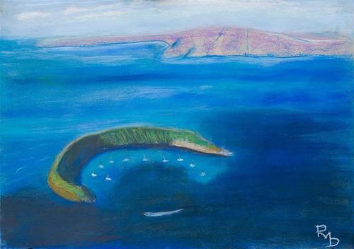 Raul Mariaca Dalence,Volcano Crater of Malokai,Pastel on Canvas,20''x28''