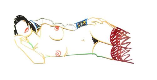 Tom Wesselmann (1931-2004) Steel Drawing / Monica Nude in Robe and Stockings (Variation #1), 1986 Enamel on laser-cut steel 33 x 66 inches 