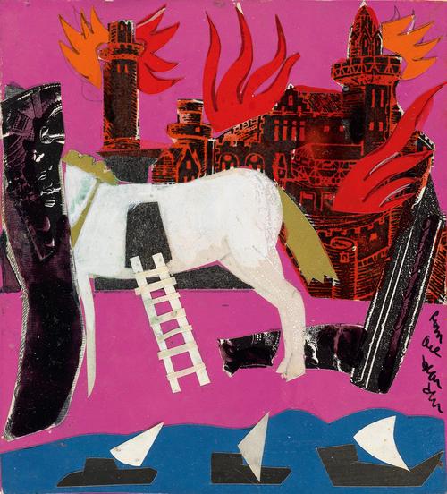 Romare Bearden, Untitled (The Trojan Horse), collage, circa 1977 ($15,000 to $25,000).  