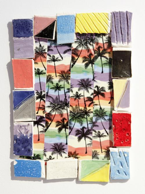 Denise Treizman Another Day in Paradise, 2015 Duct tape, ceramic tiles 14 x 10 inches