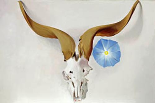 Georgia O’Keeffe, Ram's Head, Blue Morning Glory, 1938.  Oil on canvas; 20 x 30 in.  Georgia O’Keeffe Museum; Gift of The Burnett Foundation.  © Georgia O’Keeffe Museum.