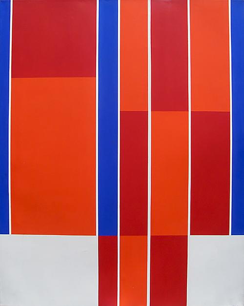 Ilya Bolotowsky, Red Blue White Rectangles, 1973, Acrylic on Canvas, 60"x48"