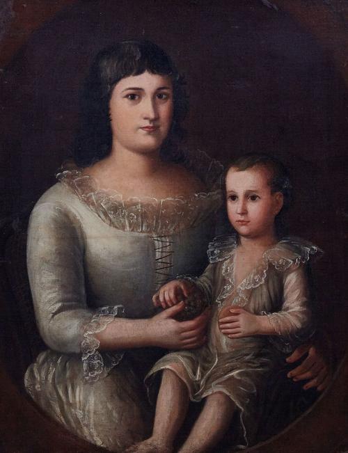 Mother-and-child oil portrait painting by Mexican-born Louisiana artist José Francisco Xavier de Salazar y Mendoza (1750-1802), one of two Salazars in the auction (est.  $80,000-$120,000).