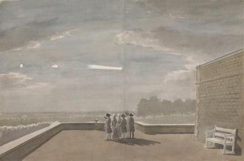 Paul Sandby, British, The Meteor of August 18, 1783, as Seen from the East Angle of the North Terrace, Windsor Castle, 1783.  Watercolor on medium, moderately textured, cream laid paper.  Yale Center for British Art, New Haven, Conn., Paul Mellon Collection, B1993.30.115, TL42412.6.