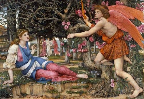 ﻿John Spencer Stanhope, Love and the Maiden, 1877, tempera, gold paint and gold leaf on canvas.  FAMSF