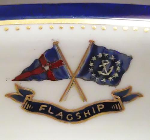 New York Yacht Club burgee and commodore burgee on china from J.P.  Morgan's yacht Corsair is offered at Boston Harbor Auctions' May 1 sale.