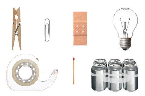 Hidden Heroes: Clothespin, Adesive Bandage, Paper Clip, Light Bulb, Adhesive Tape, Safety Match, Multipack Carrier © 