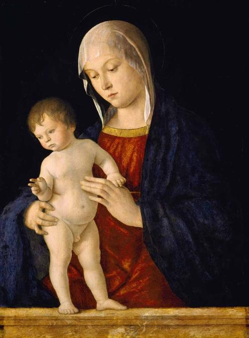 Giovanni Bellini, "Virgin and Child," ca.  1480–85.  Tempera and oil on panel, 24 1/2 x 18 1/4 in.  (62.3 x 46.2 cm).  Glasgow Museums; Bequeathed by Mrs.  John Graham-Gilbert, 1877 (575).  © CSG CIC Glasgow Museums Collection, Courtesy American Federation of Arts.