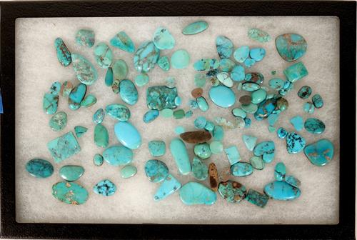 Wonderful lot of cut, polished turquoise from the American West, 100 pieces or more and totaling 170 grams, ranging in size from 2-25mm, mostly blue hues (est.  $3,000-$6,000).  