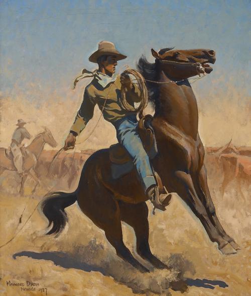 Maynard Dixon (1875-1946) Cowpuncher, 1927.  Oil on canvas, 30.25 x 25 inches.