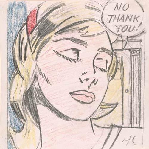 Roy Lichtenstein (1923–1997), No Thank You! (Study), 1964, graphite and colored pencil on wove paper, The Morgan Library & Museum.  Gift of James and Katherine Goodman, 2011.40.  Photography by Graham S.  Haber, 2013.  © Estate of Roy Lichtenstein.