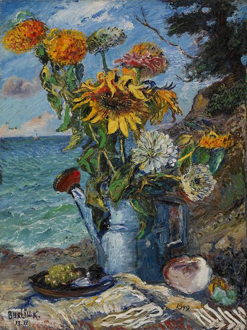 David Burliuk, Fall Flowers in a Watering Can, 1949.  Heckscher Museum of Art; Gift of Mr.  and Mrs.  Nicholas Burliuk.  