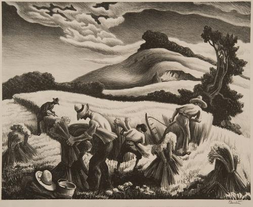 Thomas Hart Benton Cradling Wheat, 1939 Lithograph and ink 9 1/2 x 12 inches Gift of Josephine Chandler, San Jose 1982.76