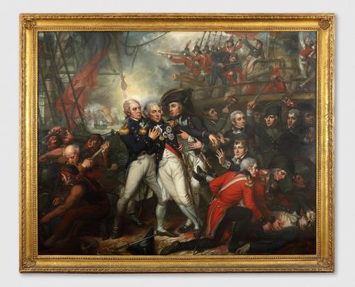 Lord Nelson’s Victory off Trafalgar by Mather Brown.  Oil on Canvas, circa 1805-7.  101.6 x 124.5cm From Martyn Downer at Chelsea Antiques & Fine Art Fair.