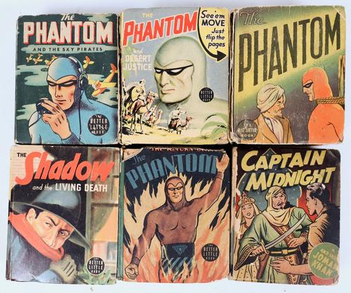 Group of six Big Little Books in poor to good condition, including four featuring The Phantom, plus two others with The Shadow and Captain Midnight (est.  $120-$300).