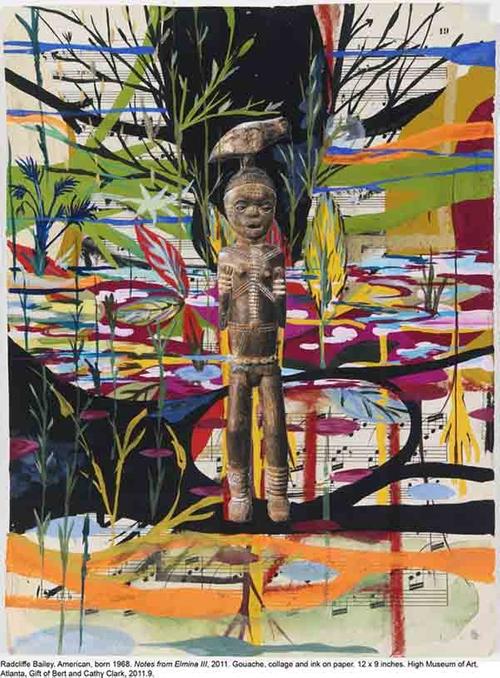 Radcliffe Bailey, Notes from Elmina III, 2011.  Gouache, collage, and ink on paper.  High Museum of Art, Atlanta, Gift of Bert and Cathy Clark, 2011.9.