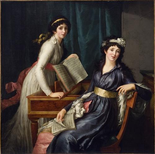 Pauline Auzou, "Two Women Making Music," ca.  1796.  Oil on Canvas.  SBMA, Gift of Mrs.  Hugh N.  Kirkland.