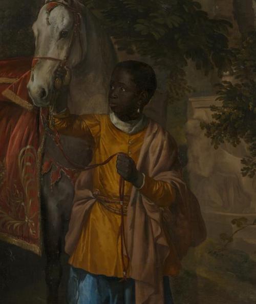 Jan Mijtens, Dutch, Portrait of Maria of Orange with Hendrik van Nassau-Zuylestein and a Black Child (detail), c.  1655.  Oil on canvas.  Mauritshuis, The Hague.