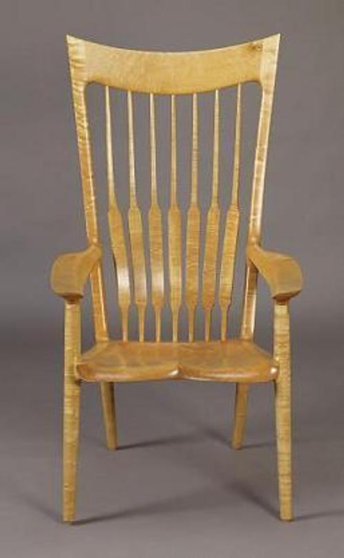 The Huntington will explore the furniture of mid-century craftsman Sam Maloof (1916 – 2009) including this 1984 fiddle-back chair of maple and ebony, 46 ½ x 25 ½ x 23 ¾ in.  Collection of the Sam and Alfreda Maloof Foundation for Arts and Crafts Alta Loma, Calif.  Credit: John Sullivan, The Huntington Library, Art Collections, and Botanical Gardens