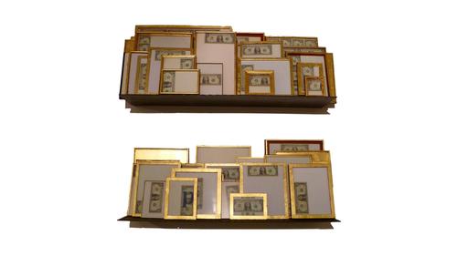 Michael Pribich, Certificate, 2012, US dollars bills, wooden frames and 22k gold leaf