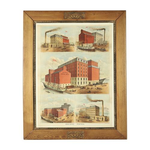 1890s Ogilvie’s Flour Mills framed paper lithograph under glass, with detailed images of Ogilvie’s five operational flour mills in Canada (est.  CA$3,000-$5,000).