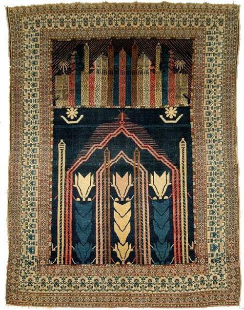 An Antique Pictoral Persian Seneh Wool Rug, c.  1900