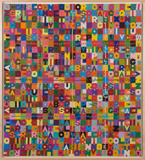 Alighiero Boetti, Accanto al Pantheon, 1988, embroidery on fabric, 114 x 106 cm, Courtesy Mazzoleni London