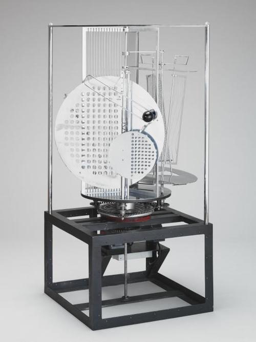 László Moholy-Nagy, American, Light Prop for an Electric Stage (Light-Space Modulator), 1930.  Aluminum, steel, nickel-plated brass, other metals, plastic, wood, and electric motor.  Harvard Art Museums/Busch-Reisinger Museum, Gift of Sibyl Moholy-Nagy, BR56.5.