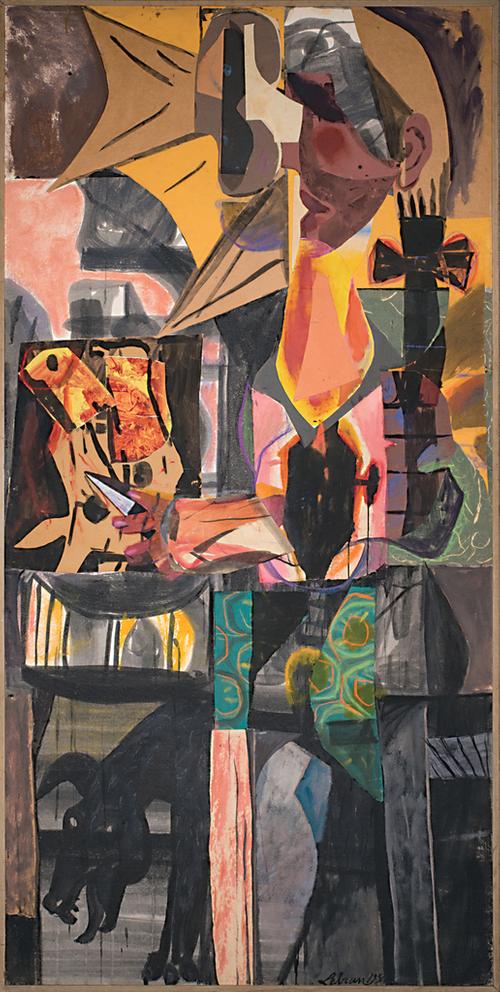 Rico Lebrun, "Mexican Meat Stall", 1954, collage, mixed media painting, 96 x 47 inches