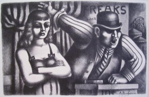 Abe Blashko, Sideshow, 1939, lithograph