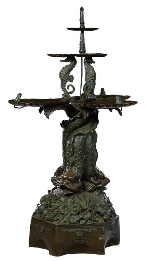 Unusual and striking patinated bronze seahorse fountain figure, made in either the 20th or 21st century, 67 inches tall by 36 ½ inches wide (est.  $5,000-$7,000).